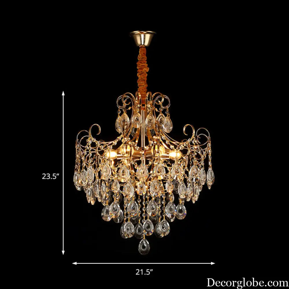 Gold Industrial Geometric Chandelier with Crystal Teardrop Shade - 5/6/8 Bulb Pendant Light