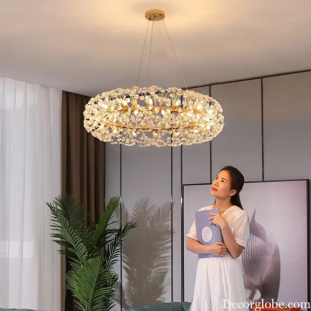 Elegant Modern Gold K9 Crystal Hanging Chandelier - A Luxury LED Fixture for Living and Dining Spaces - DecorGlobe