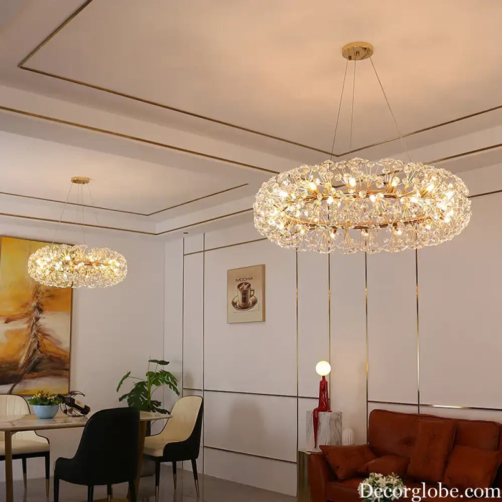 Elegant Modern Gold K9 Crystal Hanging Chandelier - A Luxury LED Fixture for Living and Dining Spaces - DecorGlobe