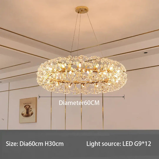 Elegant Modern Gold K9 Crystal Hanging Chandelier - A Luxury LED Fixture for Living and Dining Spaces - DecorGlobe