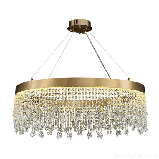 Modern LED Chandelier with Crystal Drapes and Stainless Steel Ring Shape