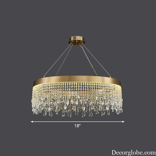 Modern LED Chandelier with Crystal Drapes and Stainless Steel Ring Shape
