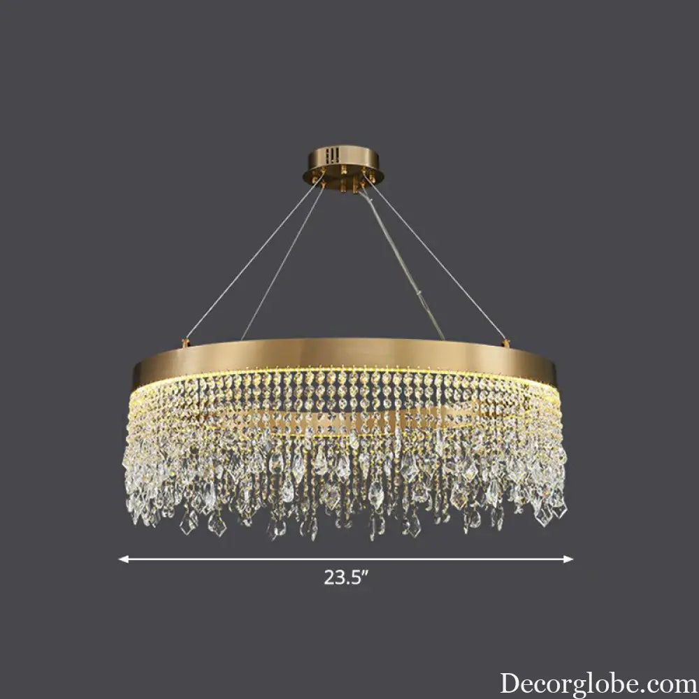 Modern LED Chandelier with Crystal Drapes and Stainless Steel Ring Shape