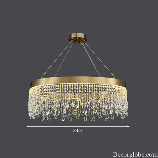 Modern LED Chandelier with Crystal Drapes and Stainless Steel Ring Shape