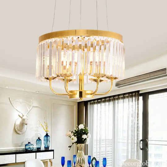 Modern Gold Round Chandelier with Rectangular-Cut Crystal Ceiling Light - 6/8/12 Lights 18’’/31.5’’ Wide