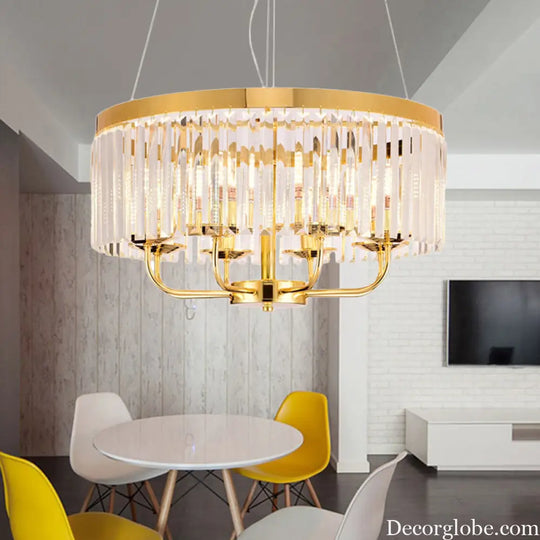 Modern Gold Round Chandelier with Rectangular-Cut Crystal Ceiling Light - 6/8/12 Lights 18’’/31.5’’ Wide