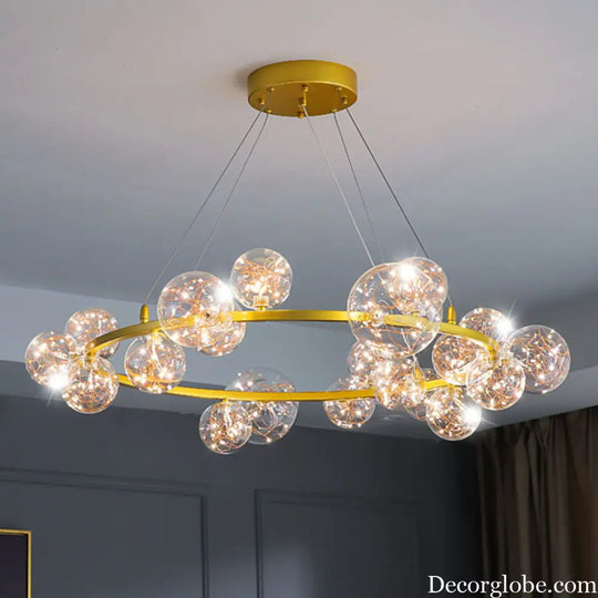 Modern Gold Glass Starry LED Bedroom Chandelier - Orb Ceiling Lamp