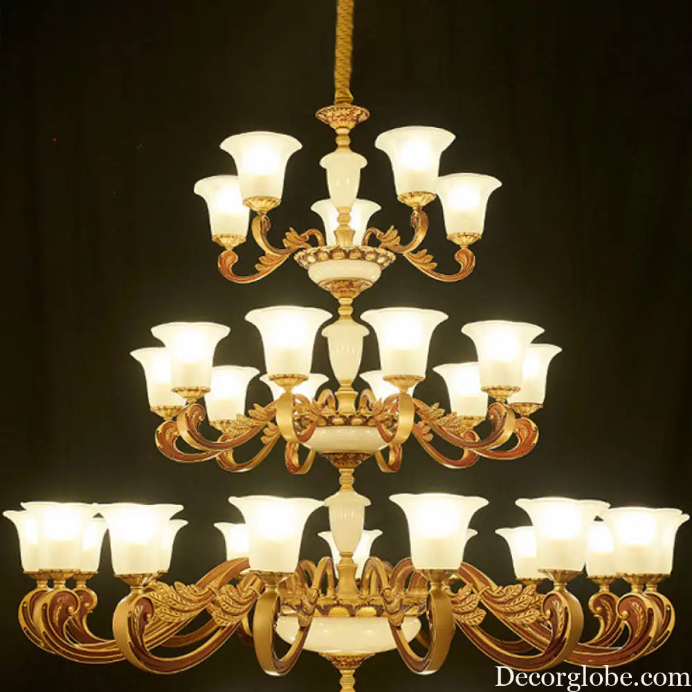 Gold Pendant Chandelier with Frosted Glass for Modern Bedroom Lighting