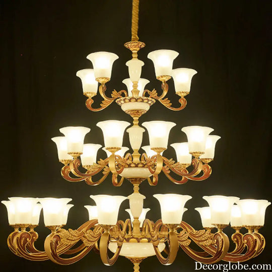 Gold Pendant Chandelier with Frosted Glass for Modern Bedroom Lighting