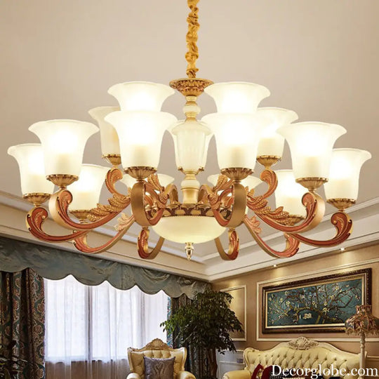 Gold Pendant Chandelier with Frosted Glass for Modern Bedroom Lighting
