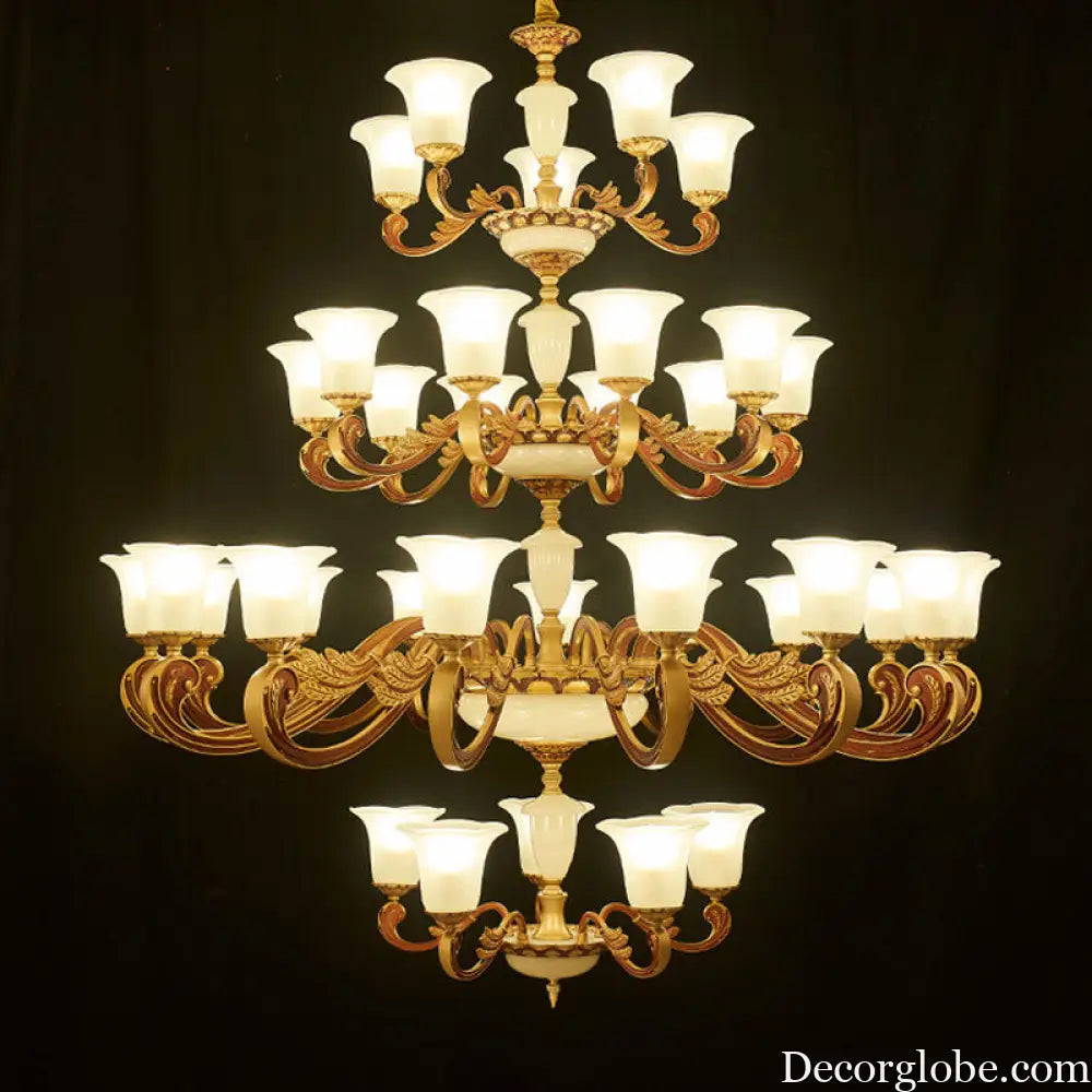 Gold Pendant Chandelier with Frosted Glass for Modern Bedroom Lighting