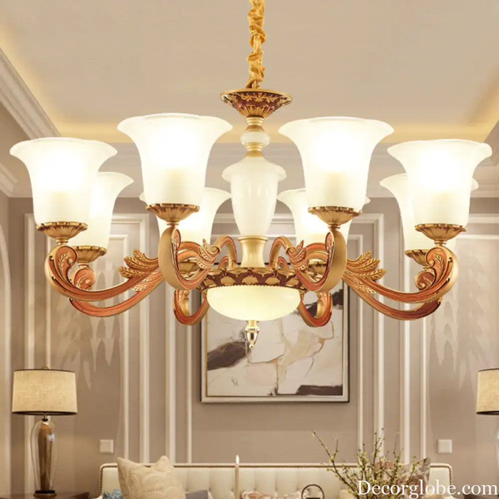 Gold Pendant Chandelier with Frosted Glass for Modern Bedroom Lighting