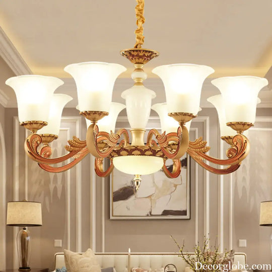 Gold Pendant Chandelier with Frosted Glass for Modern Bedroom Lighting