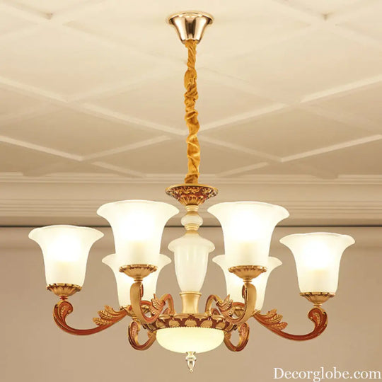Gold Pendant Chandelier with Frosted Glass for Modern Bedroom Lighting