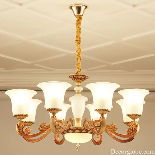 Gold Pendant Chandelier with Frosted Glass for Modern Bedroom Lighting