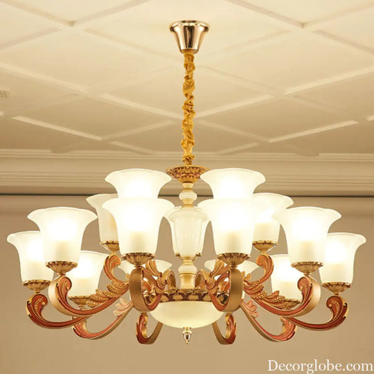 Gold Pendant Chandelier with Frosted Glass for Modern Bedroom Lighting
