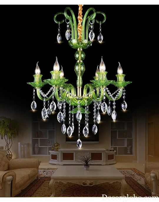 Modern Luxury Green Crystal Chandelier Wave Lotus Leaf Design LED Pendant Light for Bedroom Hotel Lobby Corridor And