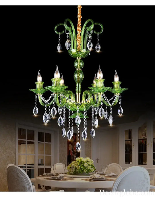 Modern Luxury Green Crystal Chandelier Wave Lotus Leaf Design LED Pendant Light for Bedroom Hotel Lobby Corridor And