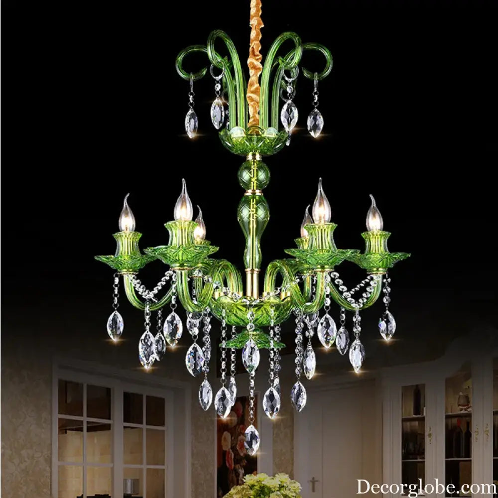 Modern Luxury Green Crystal Chandelier Wave Lotus Leaf Design LED Pendant Light for Bedroom Hotel Lobby Corridor And