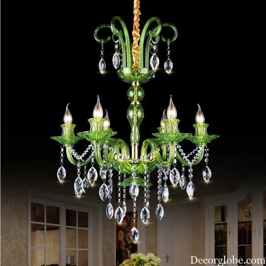 Modern Luxury Green Crystal Chandelier Wave Lotus Leaf Design LED Pendant Light for Bedroom Hotel Lobby Corridor And