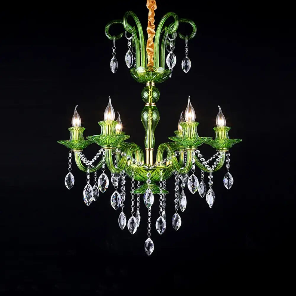 Modern Luxury Green Crystal Chandelier Wave Lotus Leaf Design LED Pendant Light for Bedroom Hotel Lobby Corridor And