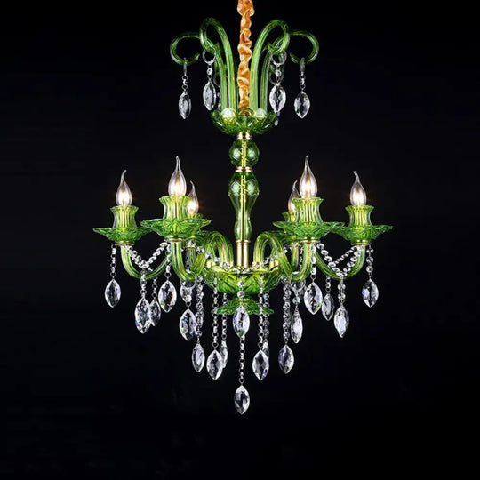 Modern Luxury Green Crystal Chandelier Wave Lotus Leaf Design LED Pendant Light for Bedroom Hotel Lobby Corridor And