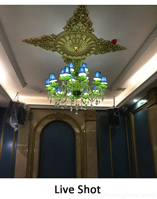 Modern Luxury Green Crystal Chandelier Wave Lotus Leaf Design LED Pendant Light for Bedroom Hotel Lobby Corridor And