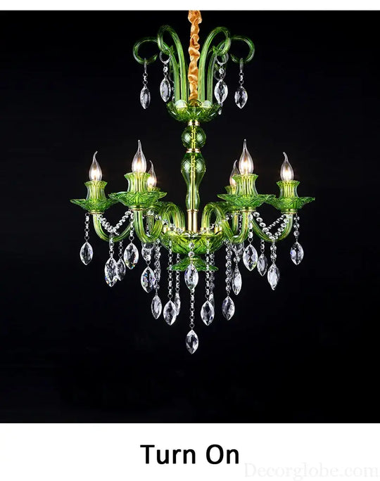 Modern Luxury Green Crystal Chandelier Wave Lotus Leaf Design LED Pendant Light for Bedroom Hotel Lobby Corridor And