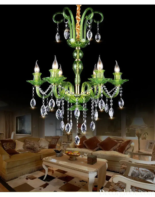 Modern Luxury Green Crystal Chandelier Wave Lotus Leaf Design LED Pendant Light for Bedroom Hotel Lobby Corridor And