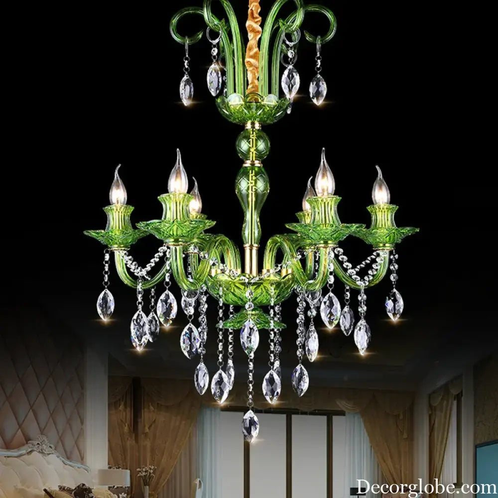 Modern Luxury Green Crystal Chandelier Wave Lotus Leaf Design LED Pendant Light for Bedroom Hotel Lobby Corridor And