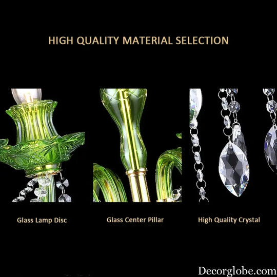 Modern Luxury Green Crystal Chandelier Wave Lotus Leaf Design LED Pendant Light for Bedroom Hotel Lobby Corridor And