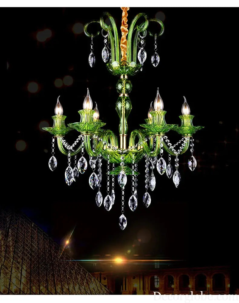 Modern Luxury Green Crystal Chandelier Wave Lotus Leaf Design LED Pendant Light for Bedroom Hotel Lobby Corridor And
