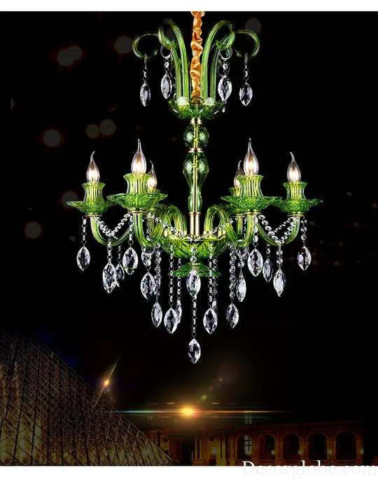 Modern Luxury Green Crystal Chandelier Wave Lotus Leaf Design LED Pendant Light for Bedroom Hotel Lobby Corridor And