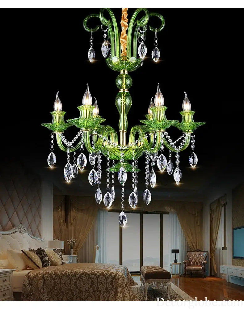 Modern Luxury Green Crystal Chandelier Wave Lotus Leaf Design LED Pendant Light for Bedroom Hotel Lobby Corridor And