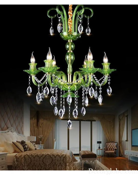 Modern Luxury Green Crystal Chandelier Wave Lotus Leaf Design LED Pendant Light for Bedroom Hotel Lobby Corridor And
