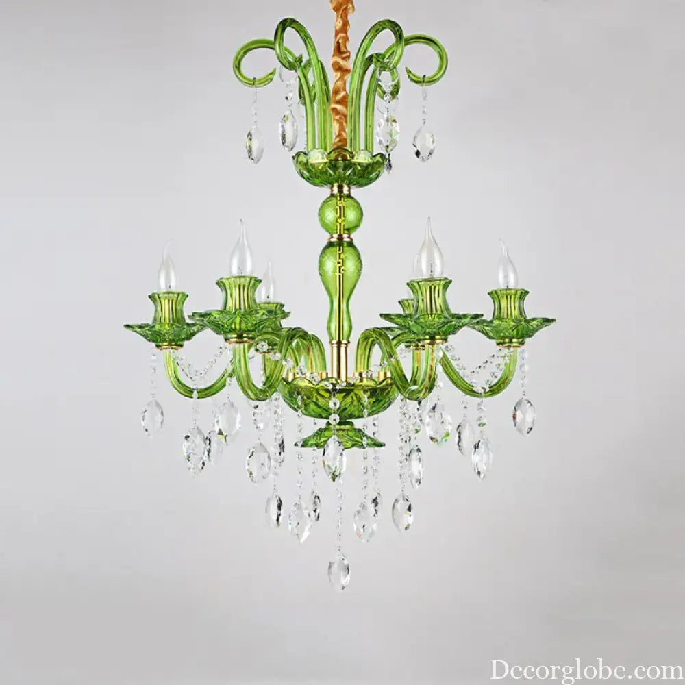 Modern Luxury Green Crystal Chandelier Wave Lotus Leaf Design LED Pendant Light for Bedroom Hotel Lobby Corridor And