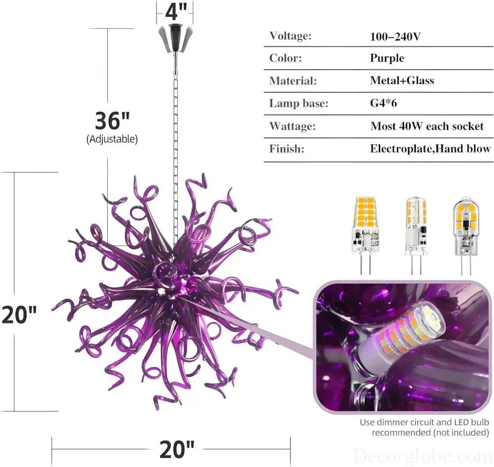 LONGREE Modern Hand Blown Glass Chandelier 20inch Chihuly Style Ceiling Chandelier for Bedroom,Dining Room,Living roon