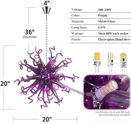 LONGREE Modern Hand Blown Glass Chandelier 20inch Chihuly Style Ceiling Chandelier for Bedroom,Dining Room,Living roon