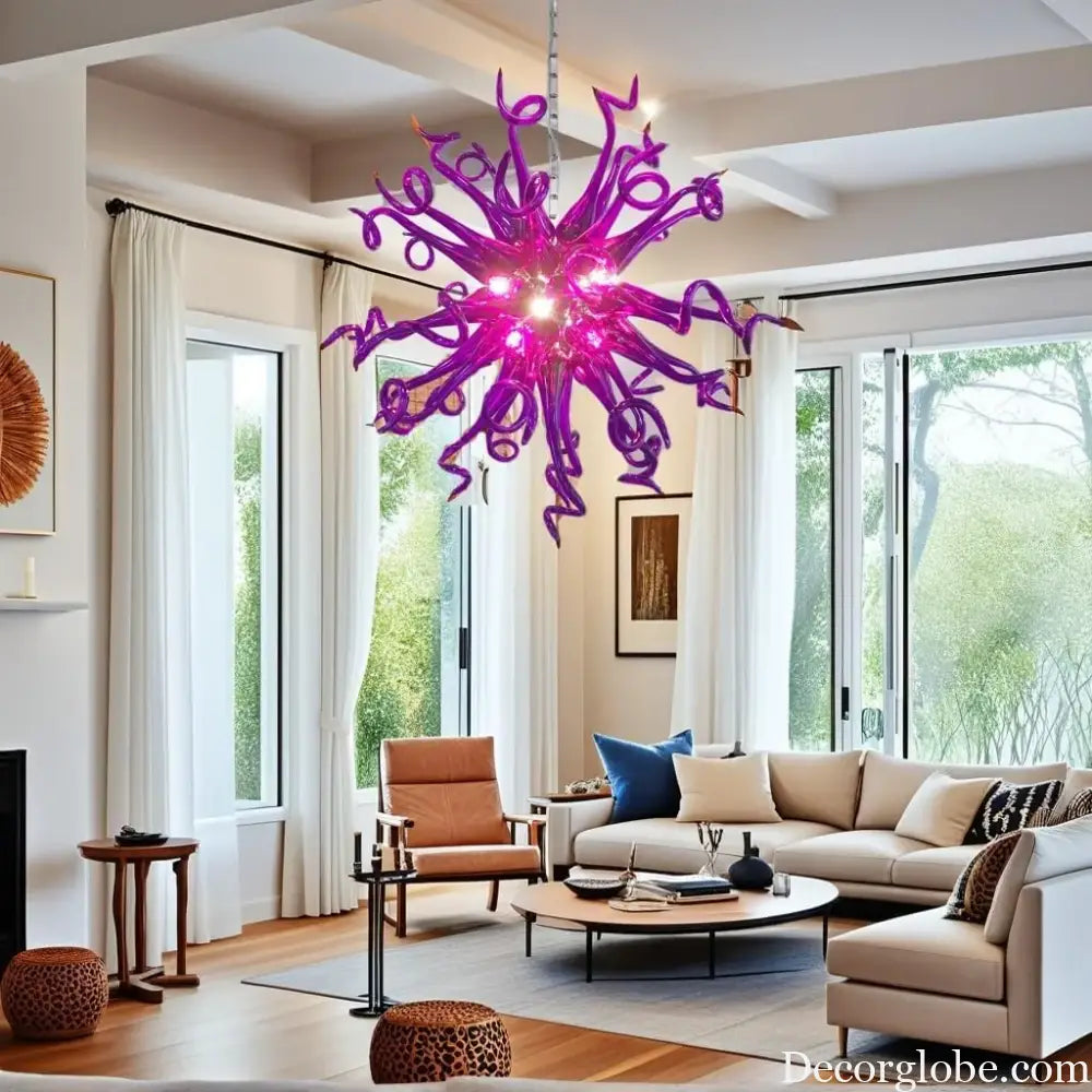 LONGREE Modern Hand Blown Glass Chandelier 20inch Chihuly Style Ceiling Chandelier for Bedroom,Dining Room,Living roon
