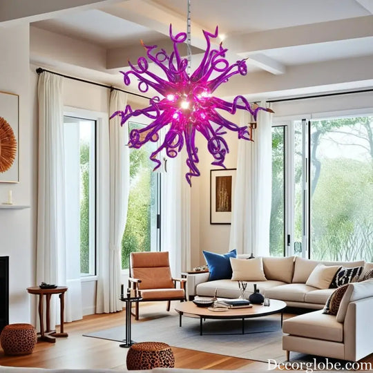 LONGREE Modern Hand Blown Glass Chandelier 20inch Chihuly Style Ceiling Chandelier for Bedroom,Dining Room,Living roon