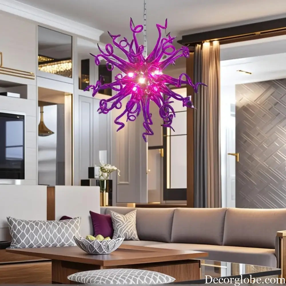 LONGREE Modern Hand Blown Glass Chandelier 20inch Chihuly Style Ceiling Chandelier for Bedroom,Dining Room,Living roon