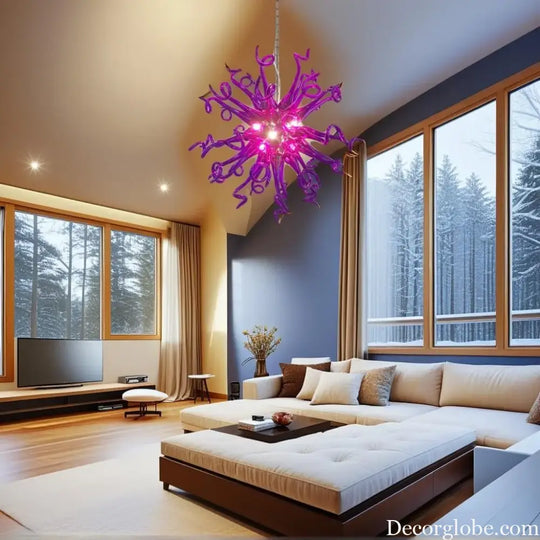 LONGREE Modern Hand Blown Glass Chandelier 20inch Chihuly Style Ceiling Chandelier for Bedroom,Dining Room,Living roon