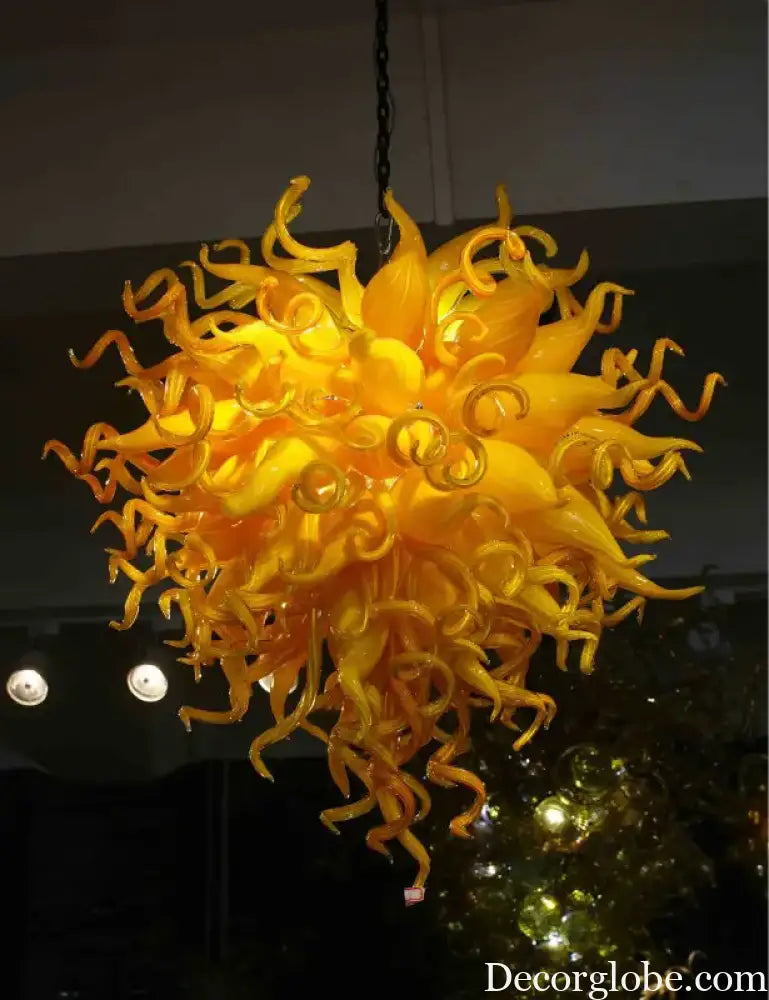 LONGREE Modern Hand Blown Glass Chandeliers Bright Yellow Hanging Lamp Light Fixture for Home Living Room