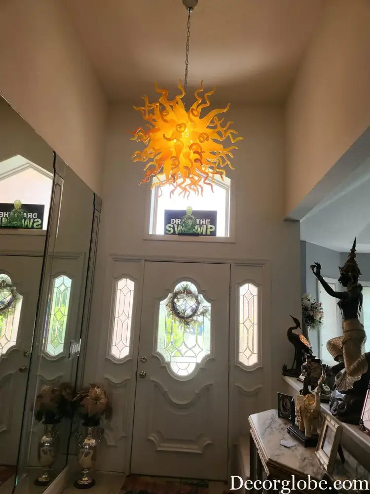 LONGREE Modern Hand Blown Glass Chandeliers Bright Yellow Hanging Lamp Light Fixture for Home Living Room