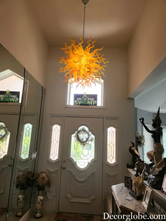 LONGREE Modern Hand Blown Glass Chandeliers Bright Yellow Hanging Lamp Light Fixture for Home Living Room