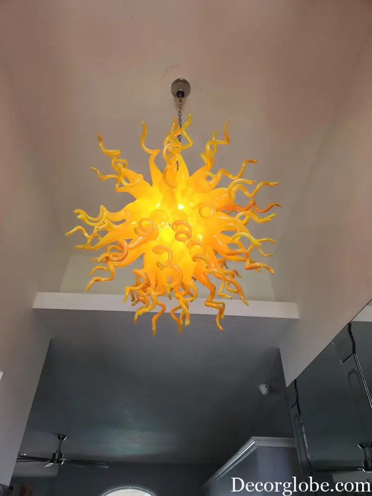 LONGREE Modern Hand Blown Glass Chandeliers Bright Yellow Hanging Lamp Light Fixture for Home Living Room