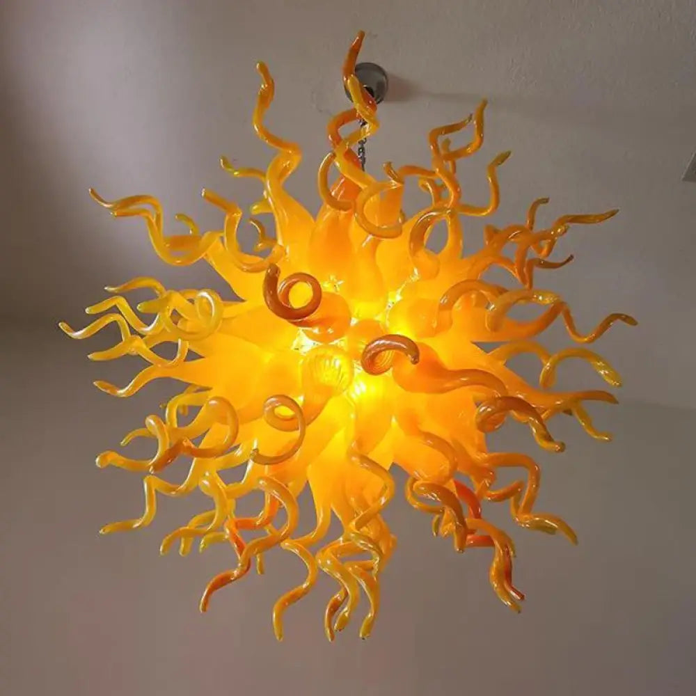 LONGREE Modern Hand Blown Glass Chandeliers Bright Yellow Hanging Lamp Light Fixture for Home Living Room - Dia28inch