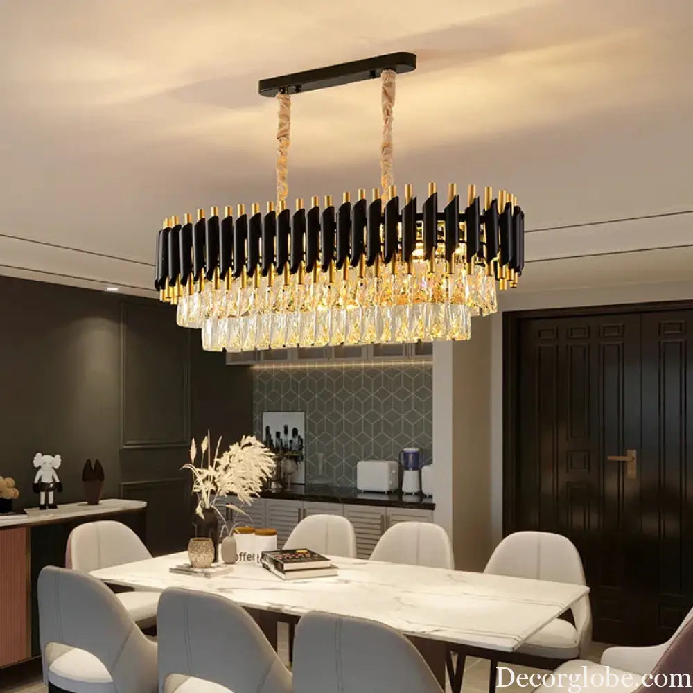 Modern LED Luxury Black Gold Crystal Chandeliers - Elegant Indoor Lighting Fixture for Living and Dining Rooms - DecorGlobe