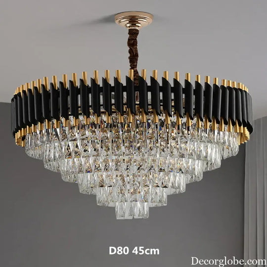 Modern LED Luxury Black Gold Crystal Chandeliers - Elegant Indoor Lighting Fixture for Living and Dining Rooms - DecorGlobe