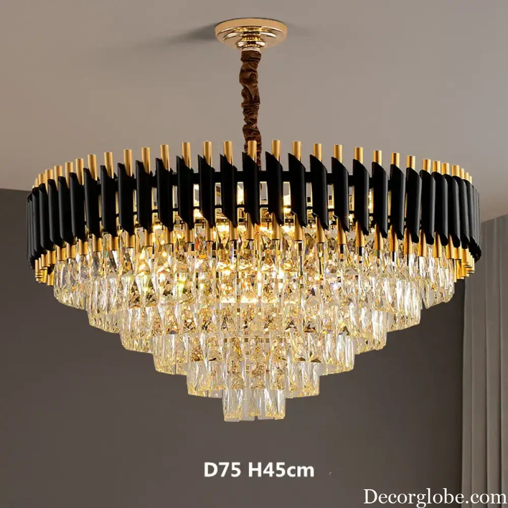 Modern LED Luxury Black Gold Crystal Chandeliers - Elegant Indoor Lighting Fixture for Living and Dining Rooms - DecorGlobe
